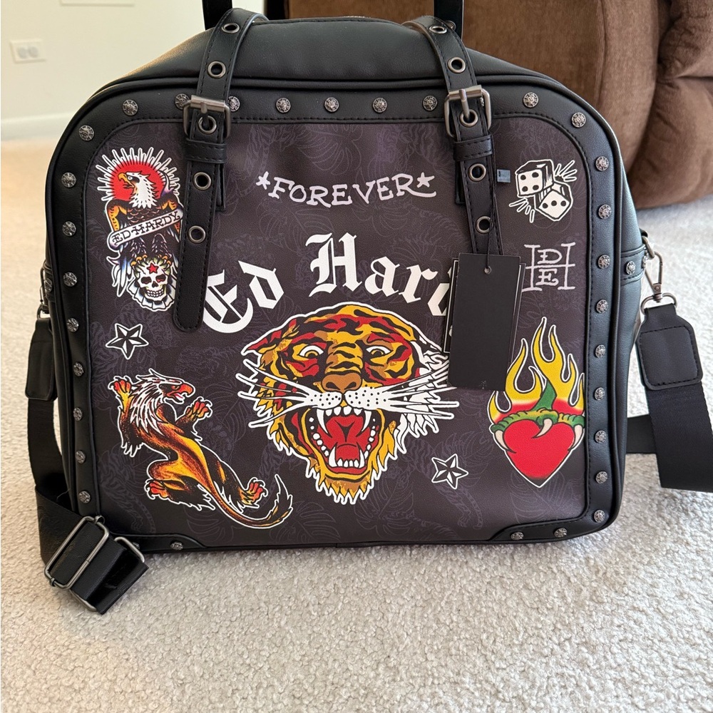 Ed Hardy Black and Red Graphic Bag